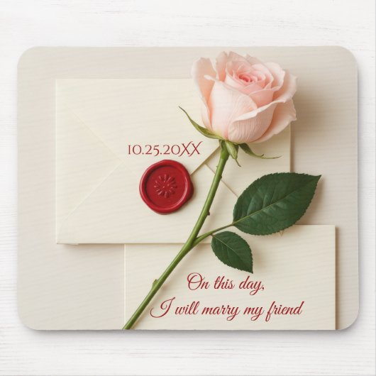 Roze roos op ivoor bruiloft briefpapier muismat (Voorkant)