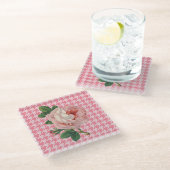 Roze Roos op Roze Honden Tandenpatroon  Glazen Onderzetter (Schuin)