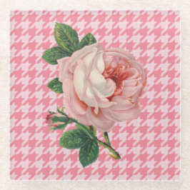 Roze Roos op Roze Honden Tandenpatroon  Glazen Onderzetter