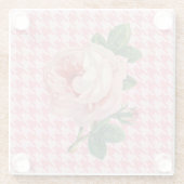 Roze Roos op Roze Honden Tandenpatroon  Glazen Onderzetter (Achterkant)