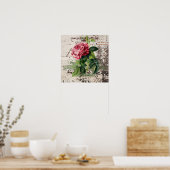 Roze Roos op rustiek houten paneel Poster (Keuken)