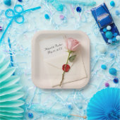 Roze Roos Op Trouwbriefpapier Met Wax Seal Papieren Bordje (Feest)