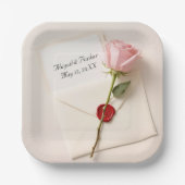 Roze Roos Op Trouwbriefpapier Met Wax Seal Papieren Bordje (Voorkant)