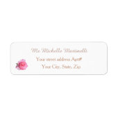 Roze roos op witte retouradres etiket (Voorkant)