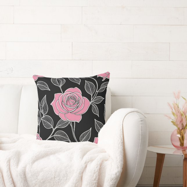 Roze roos op zwart kussen (Bank)