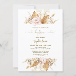 Roze Roos Pampas Gras Palm Calligrafie Doop Kaart