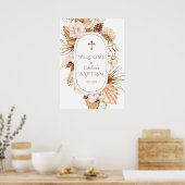 Roze Roos Pampas Gras Palm Doop Welkom Bord Poster (Keuken)