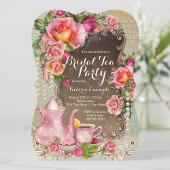 Roze roos parel bruids thee party kaart