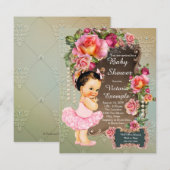 Roze Roos Parel Tutu Baby Shower Kaart (Voorkant / Achterkant)