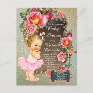 Roze Roos Parel Tutu Meisje Baby Shower Kaart