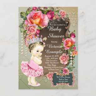 Roze Roos Parel Tutu Prinses Baby Shower Kaart