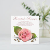 Roze Roos Parel Witte Bruiloftsfeest Kaart (Staand voorkant)