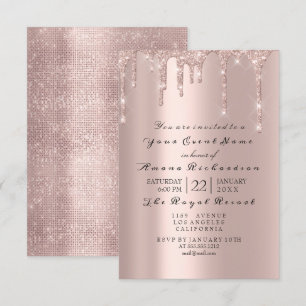 Roze Roos Pastel Poeder Glitter Diamant Metaalacht Kaart