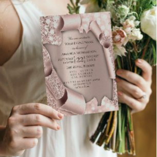 Roze Roos Pastel Poeder Glitterende Druppels Roos Kaart