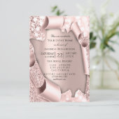 Roze Roos Pastel Poeder Glitterende Druppels Roos Kaart (Staand voorkant)