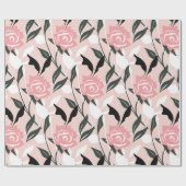 Roze roos patroon cadeaupapier (Vlak)