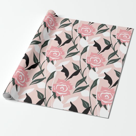 Roze roos patroon cadeaupapier (Uitgerold)