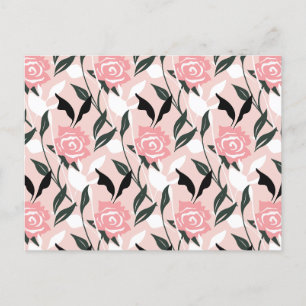 Roze roos patroon feestdagenkaart