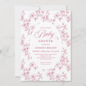 Roze Roos Patroon Franse Toile Baby Shower Kaart (Voorkant)