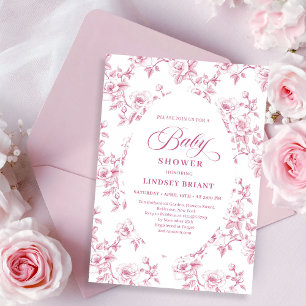 Roze Roos Patroon Franse Toile Baby Shower Kaart