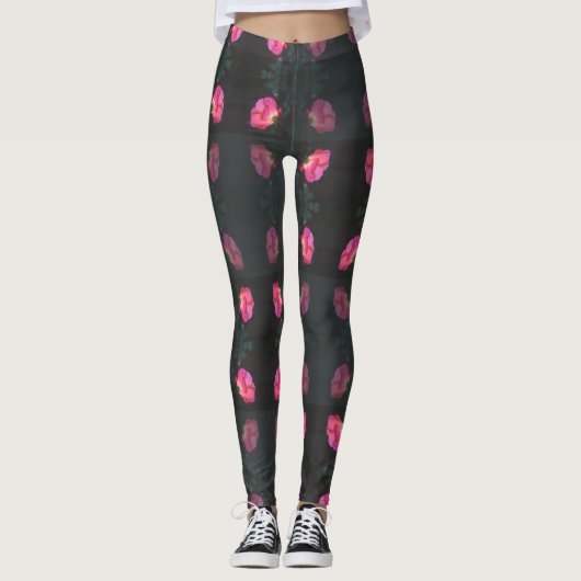 Roze Roos Patroon Leggings (Voorkant)