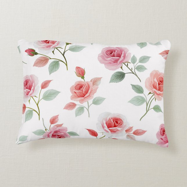 Roze roos patroon, zachte kleur, accent kussen (Achterkant)
