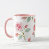 Roze roos patroon, zachte kleur, mok (Links)