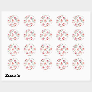 Roze roos patroon, zachte kleur, ronde sticker