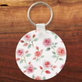 Roze roos patroon, zachte kleur, sleutelhanger (Voorkant)