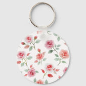 Roze roos patroon, zachte kleur, sleutelhanger (Achterkant)