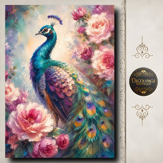 Roze Roos Pauw Decoupage Tissuepapier