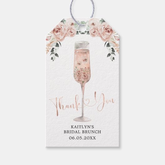 Roze Roos Petals en Prosecco Dank u Label Cadeaulabel (Voorkant)