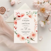 Roze Roos & Pioenrozen Boheemse Bruiloft Kaart