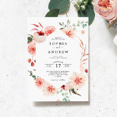 Roze Roos & Pioenrozen Boheemse Bruiloft Kaart