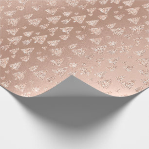 Roze Roos Poeder Goud Glitter Kerstbomen Smal Cadeaupapier
