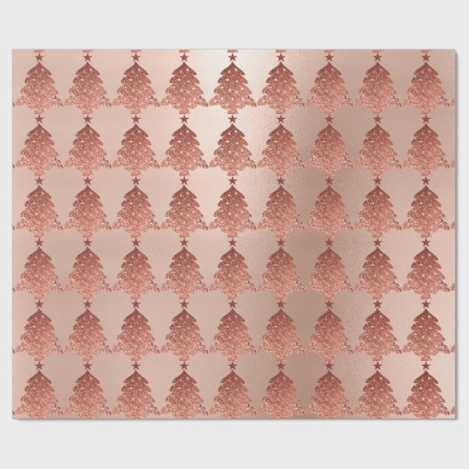 Roze Roos Poeder Gouden Blush Kerstboom Cadeaupapier (Vlak)