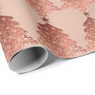 Roze Roos Poeder Gouden Blush Kerstboom Cadeaupapier