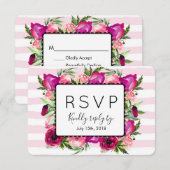 Roze Roos & Poppy Bloemen Boeket Bruiloft RSVP (Voorkant / Achterkant)