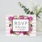Roze Roos & Poppy Bloemen Boeket Bruiloft RSVP (Staand voorkant)