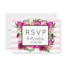 Roze Roos & Poppy Bloemen Boeket Bruiloft RSVP