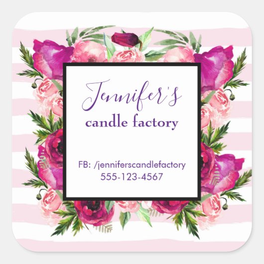 Roze Roos & Poppy Bloemen Boeket Business Website Vierkante Sticker (Voorkant)