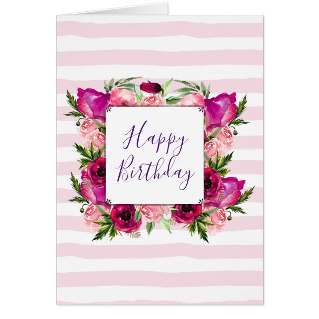 Roze Roos & Poppy Bloemen Boeket Gelukkige Verjaar (Voorkant)