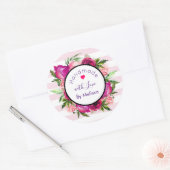 Roze Roos & Poppy Floral Design Handgemaakt met Li Ronde Sticker (Envelop)