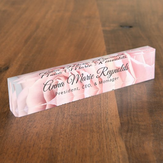 Roze Roos Professioneel Naambordje (Zijkant)