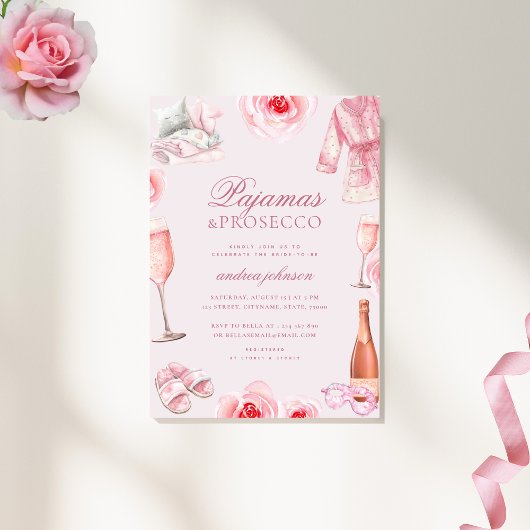 Roze Roos Pyjama & Prosecco Bruidsmeisjes Bruiloft Kaart