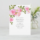 Roze Roos QR Code RSVP Tuinbruiloft Kaart (Staand voorkant)