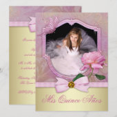 Roze Roos Quinceanera Kaart (Voorkant / Achterkant)