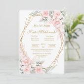 Roze roos Quinceanera uitnodiging (Staand voorkant)