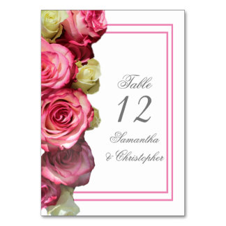 Roze roos rand bruiloft tafel nummer kaart
