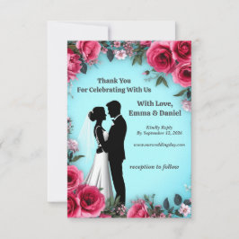 🌸 Roze Roos Rand Turquoise Trouw Thema 🌸 RSVP Kaartje